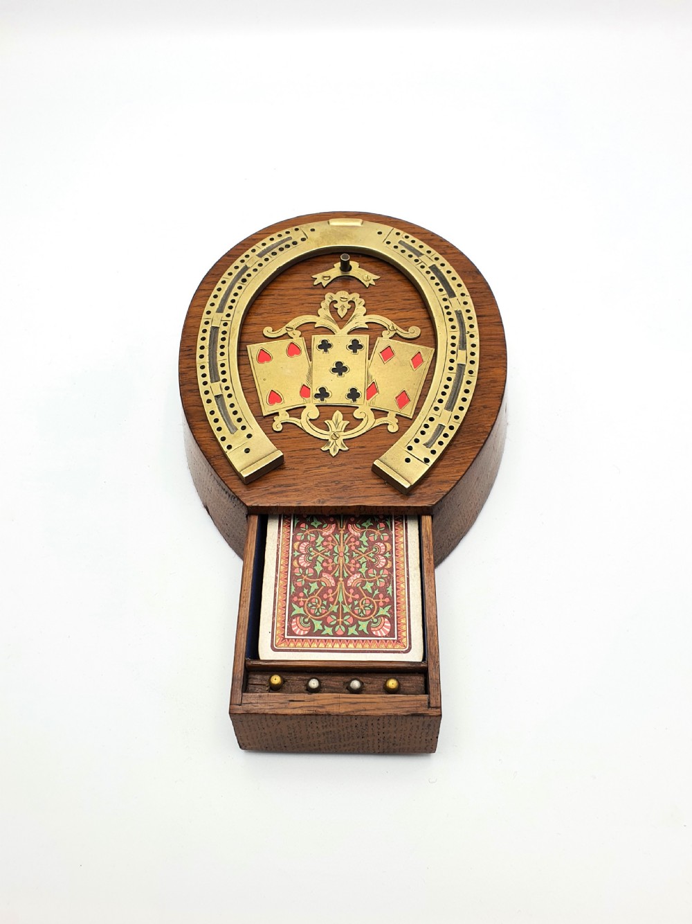Splendid Victorian Oak and Brass Cribbage Board - circa 1890 View III
