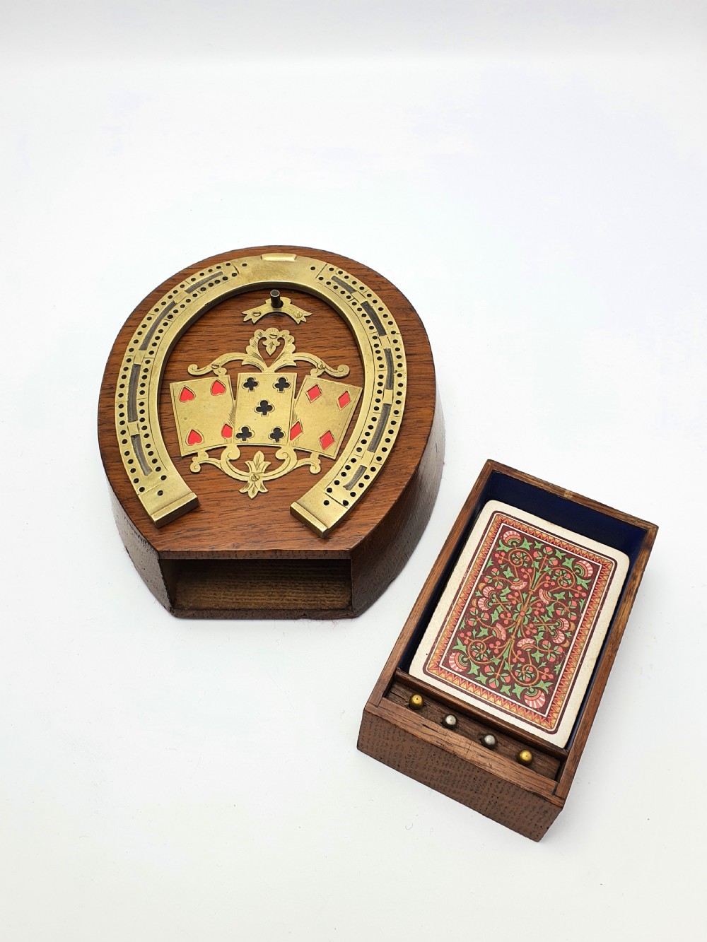 Splendid Victorian Oak and Brass Cribbage Board - circa 1890 View IV