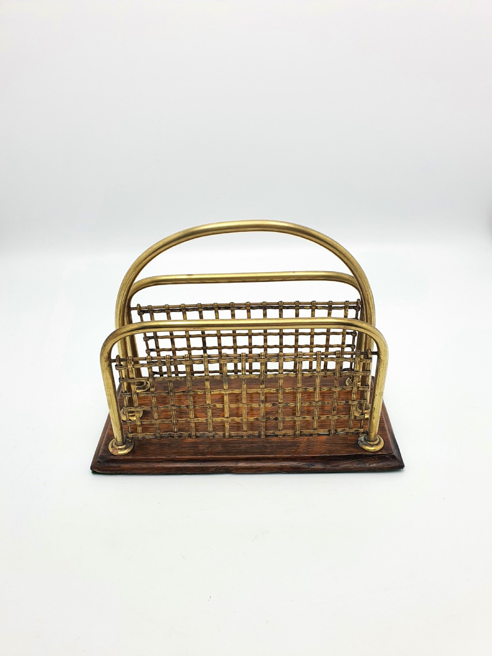 Lovely Edwardian Brass & Oak Letter Rack - circa 1905 View II