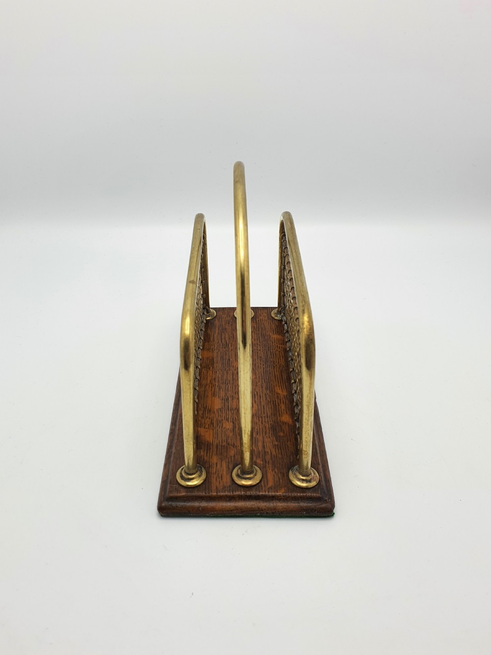 Lovely Edwardian Brass & Oak Letter Rack - circa 1905 View III