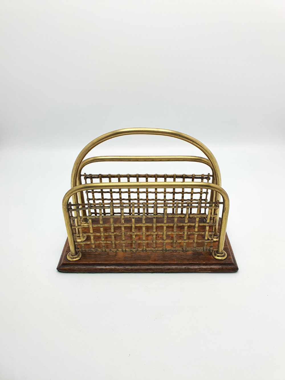 Lovely Edwardian Brass & Oak Letter Rack - circa 1905 View IV