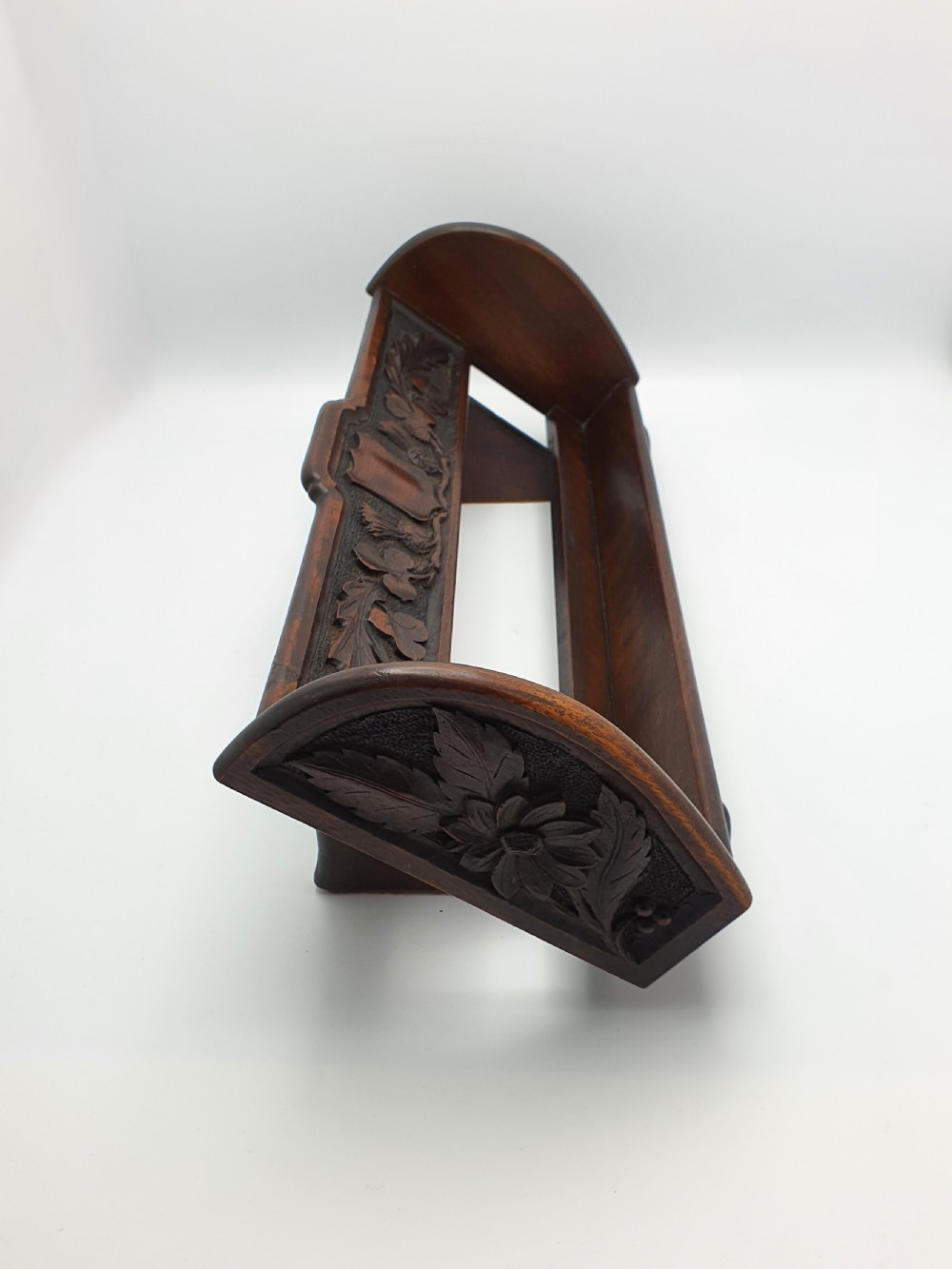 Nice Edwardian Carved Oak Book Rack – circa 1905 View III