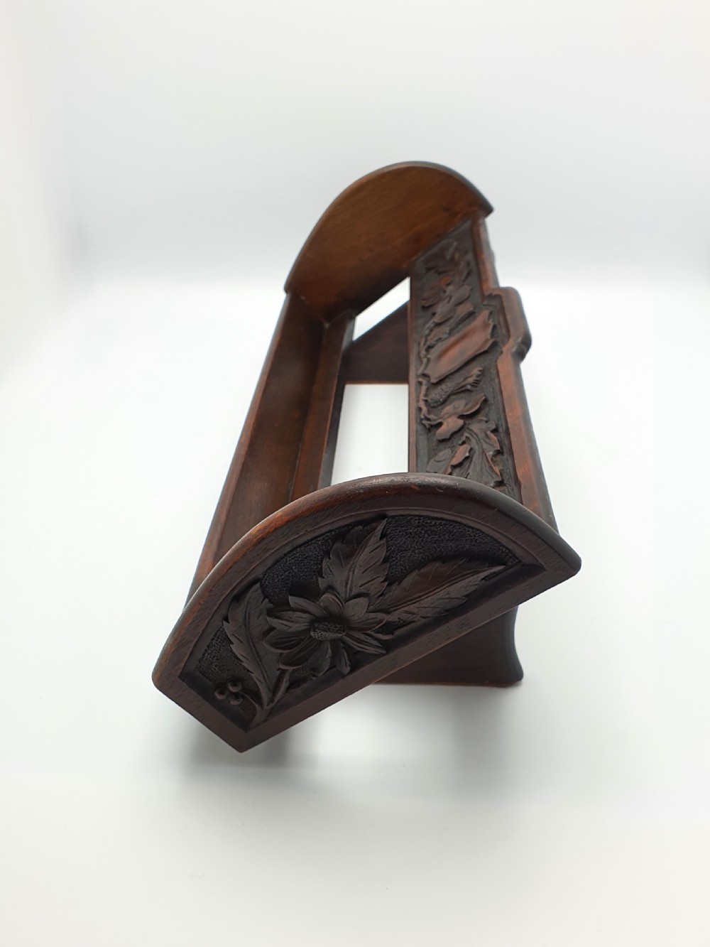Nice Edwardian Carved Oak Book Rack – circa 1905 View IV