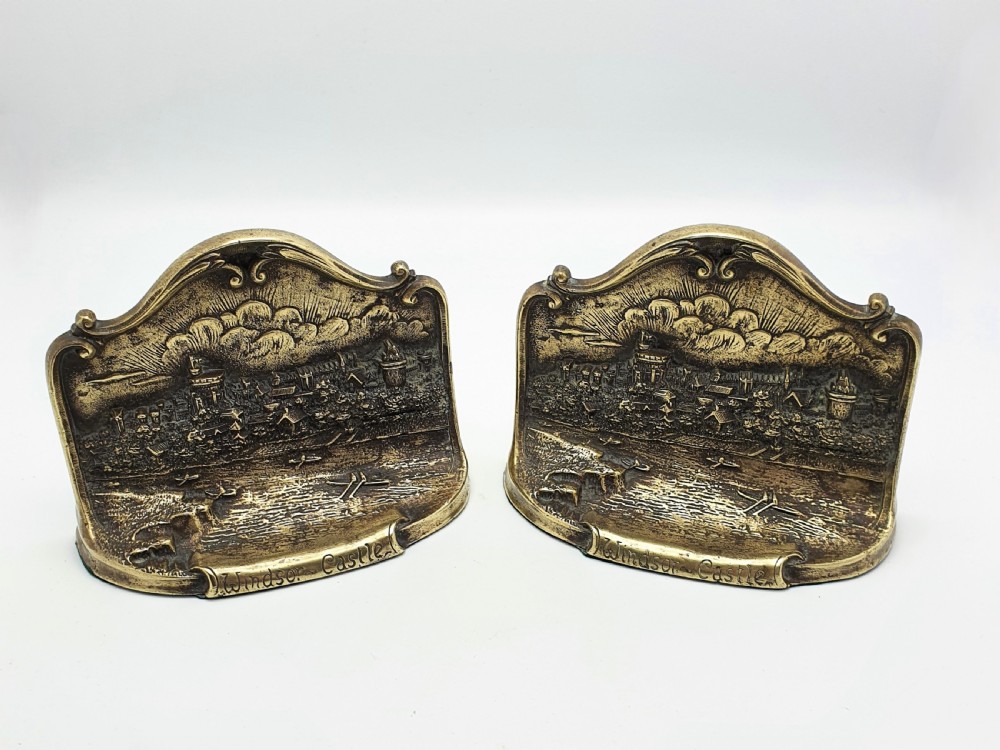 Unusual Pair of Windsor Castle Brass Bookends - circa 1905