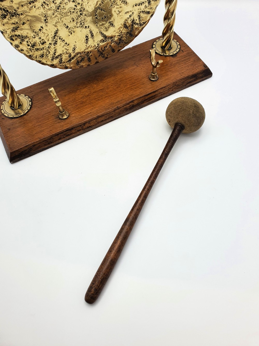 Lovely Edwardian Brass and Oak Dinner Gong - circa 1905 View VI