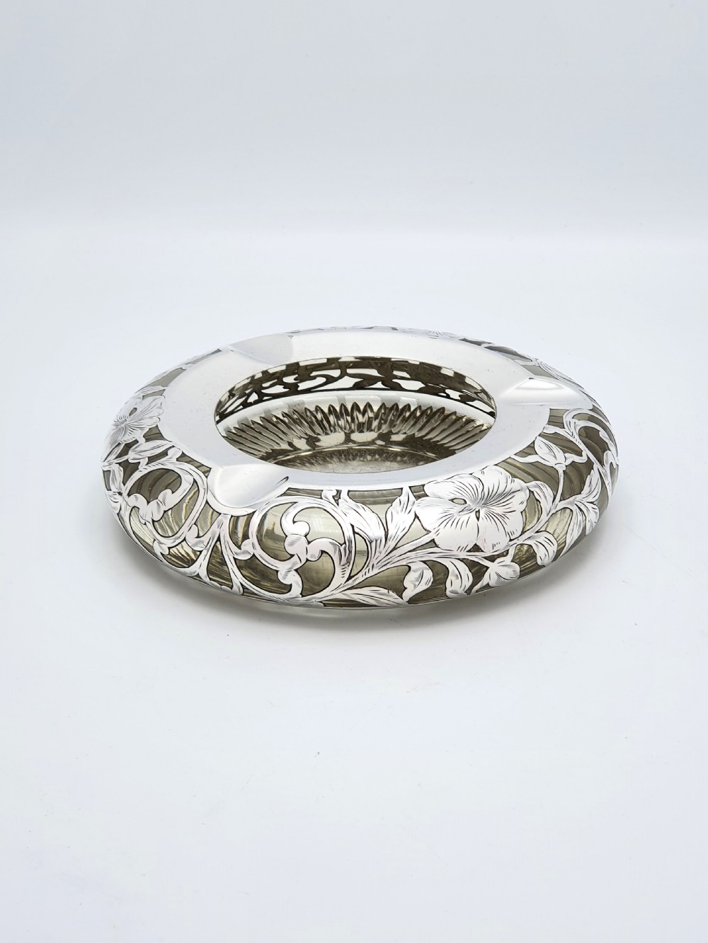 Fabulous Antique Sterling Silver & Cut Glass Ash Tray – circa 1900