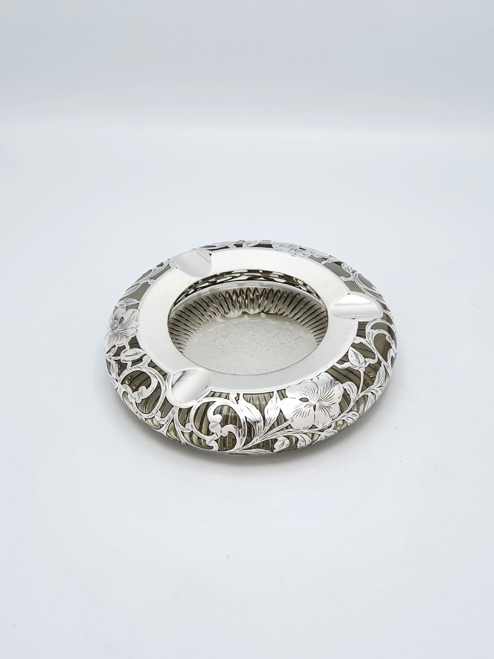 Fabulous Antique Sterling Silver & Cut Glass Ash Tray – circa 1900 View II