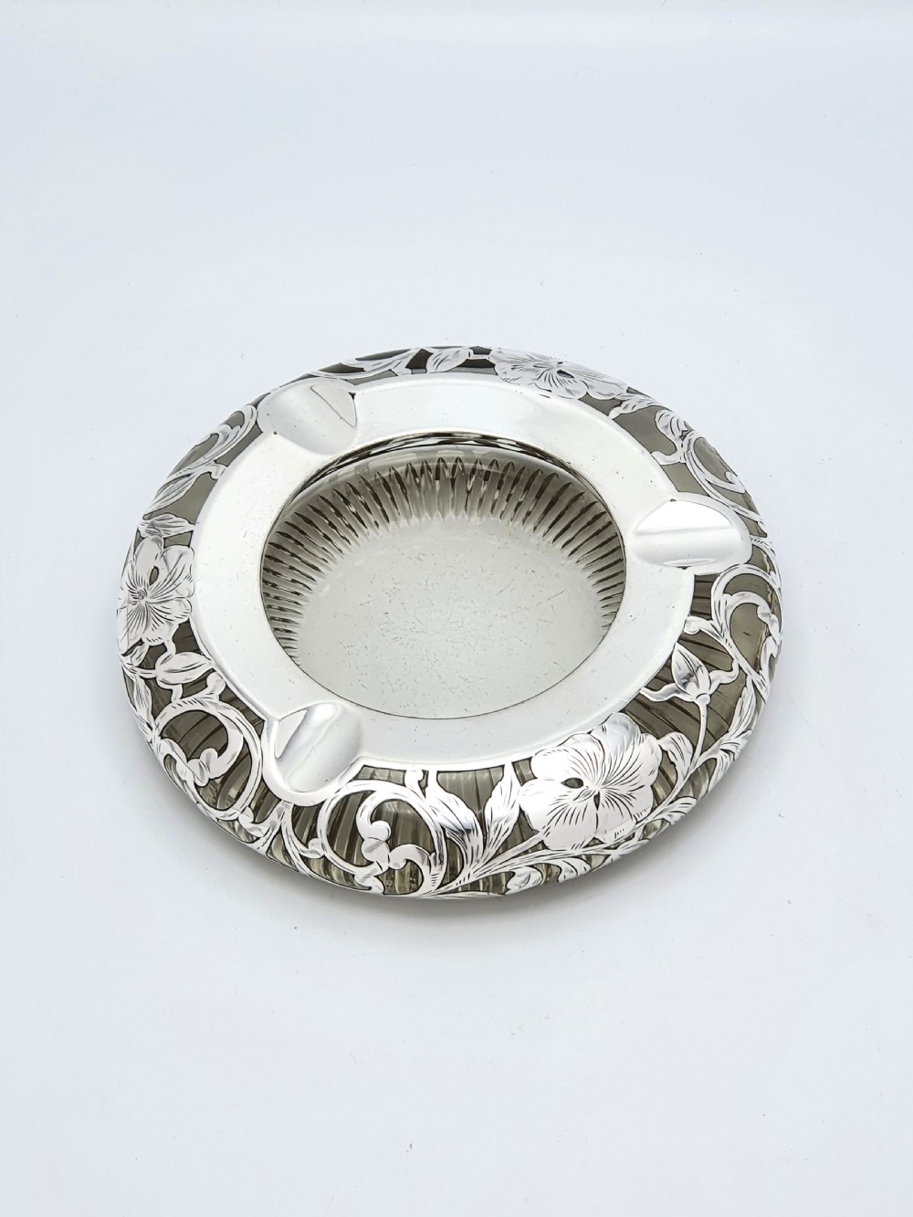 Fabulous Antique Sterling Silver & Cut Glass Ash Tray – circa 1900 View III