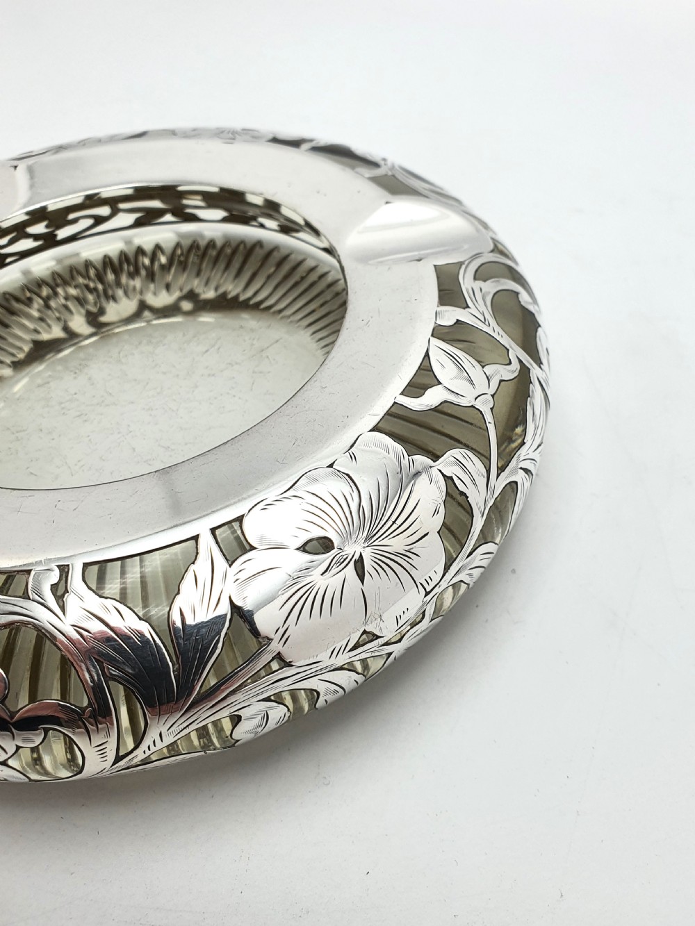 Fabulous Antique Sterling Silver & Cut Glass Ash Tray – circa 1900 View V