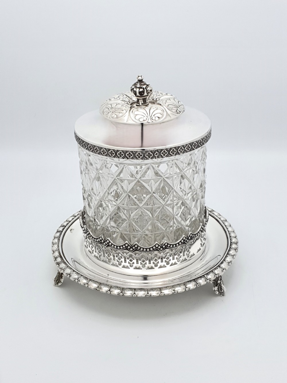 Lovely Victorian Cut Glass Biscuit Box/Cookie Jar – circa 1890