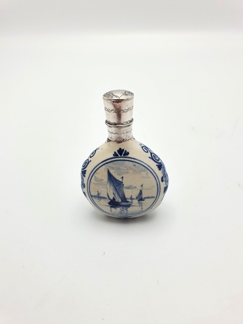 Nice Silver Topped Dutch Delft Scent Bottle – circa 1930