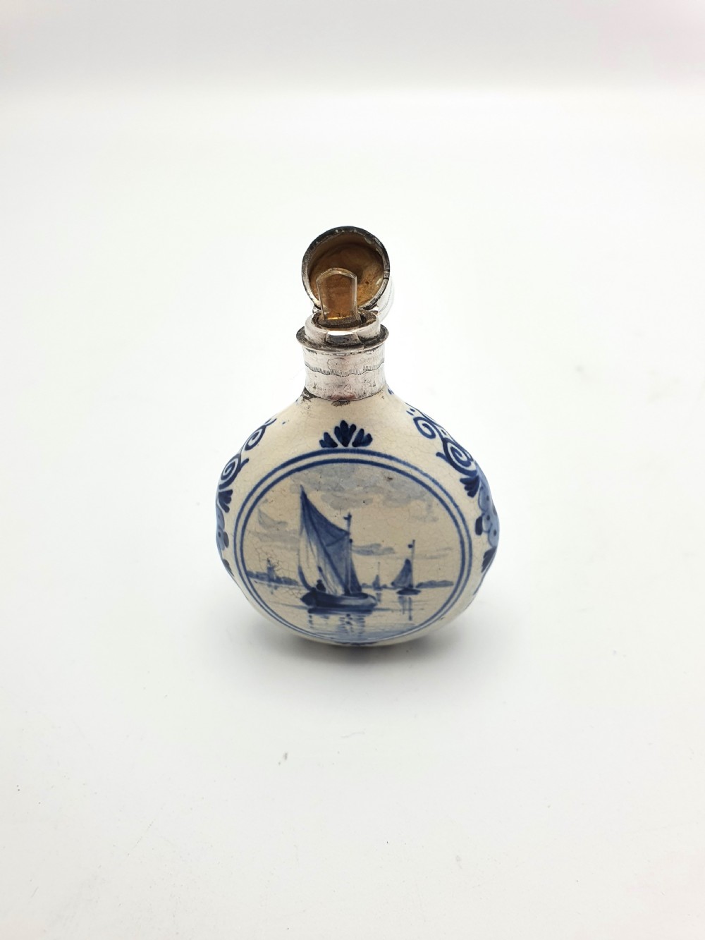 Nice Silver Topped Dutch Delft Scent Bottle – circa 1930 View II