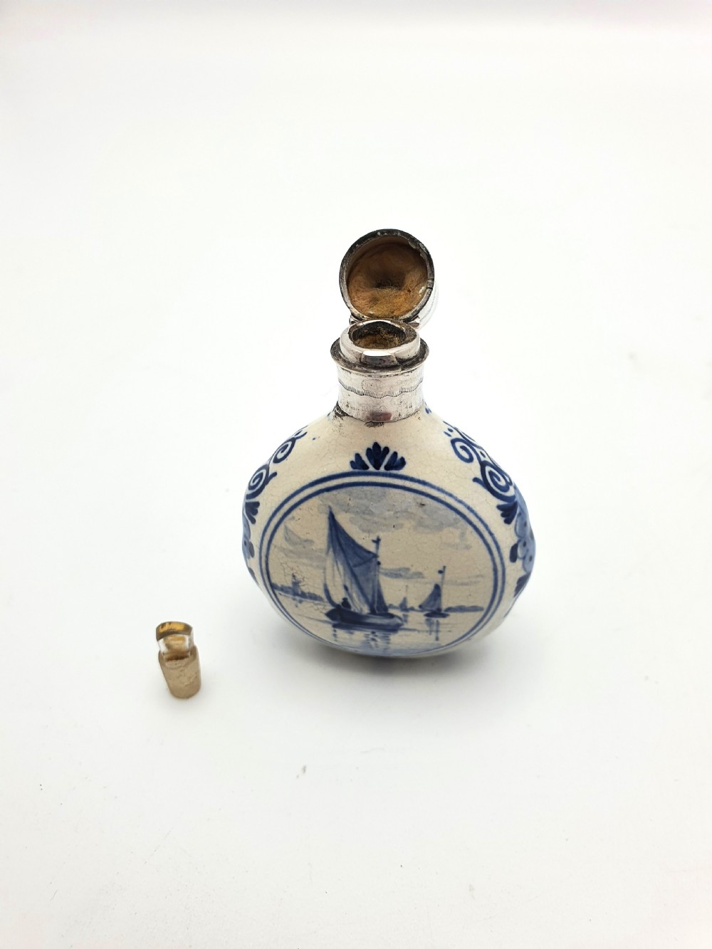Nice Silver Topped Dutch Delft Scent Bottle – circa 1930 View III