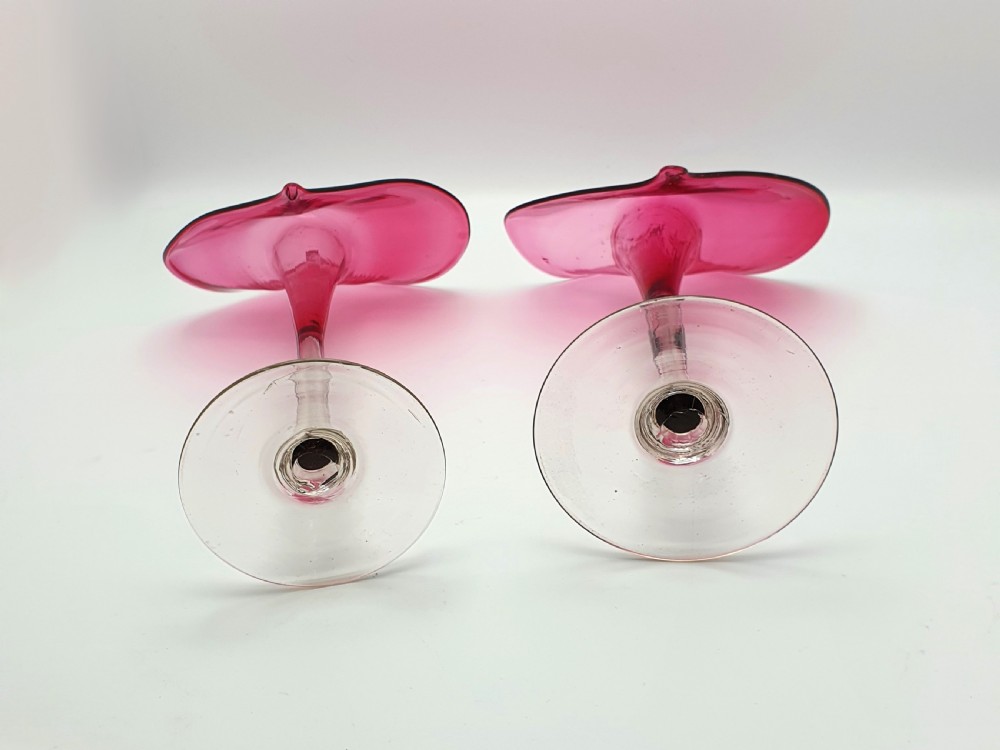 Gorgeous Pair of Jack-in-the-pulpit Cranberry Glass Vases – circa 1880 View IV