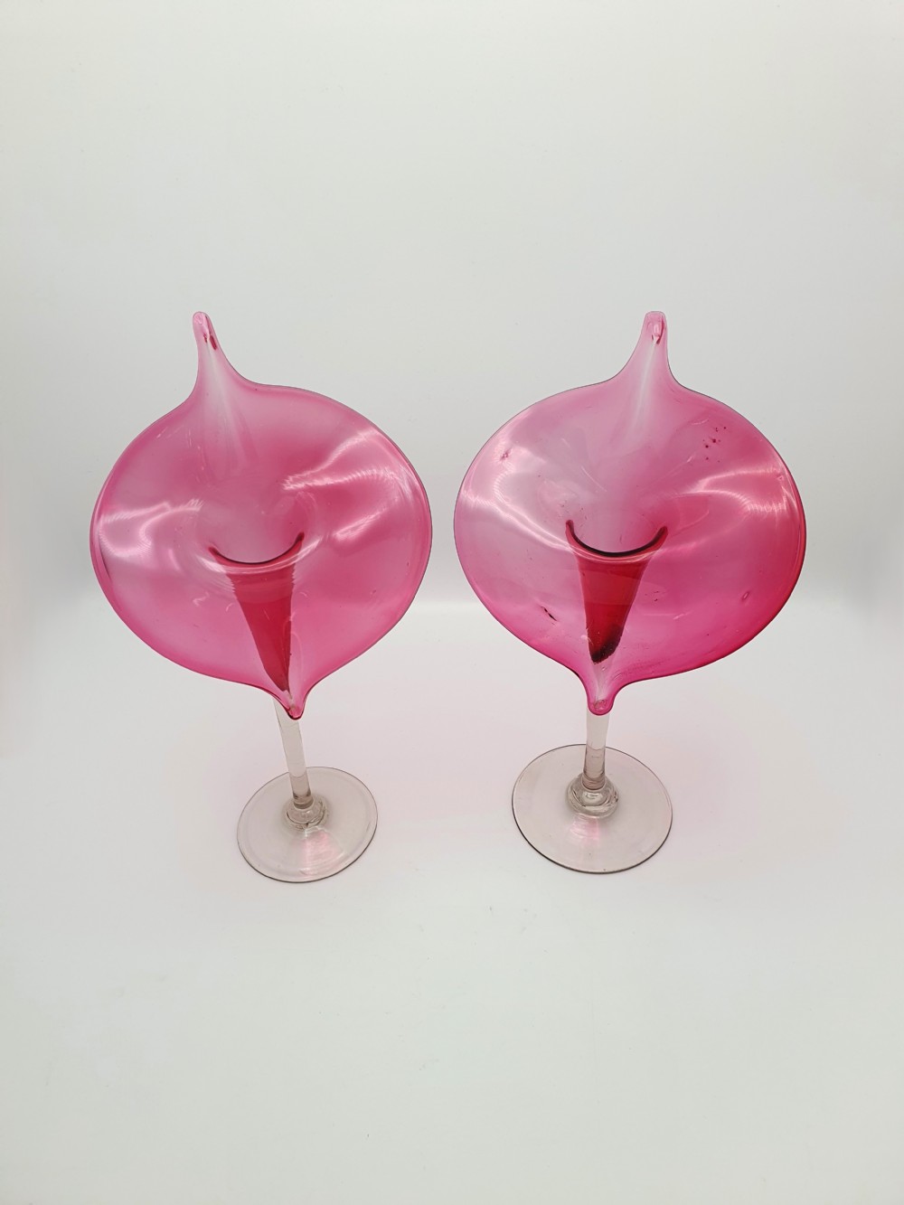 Gorgeous Pair of Jack-in-the-pulpit Cranberry Glass Vases – circa 1880 View V