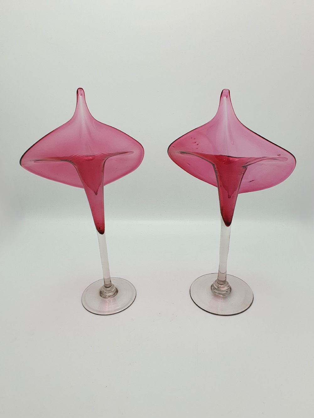 Gorgeous Pair of Jack-in-the-pulpit Cranberry Glass Vases – circa 1880 View VI
