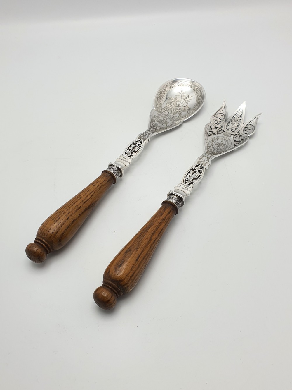 Fabulous Pair of Oak Handled Salad Servers – circa 1880 View IV