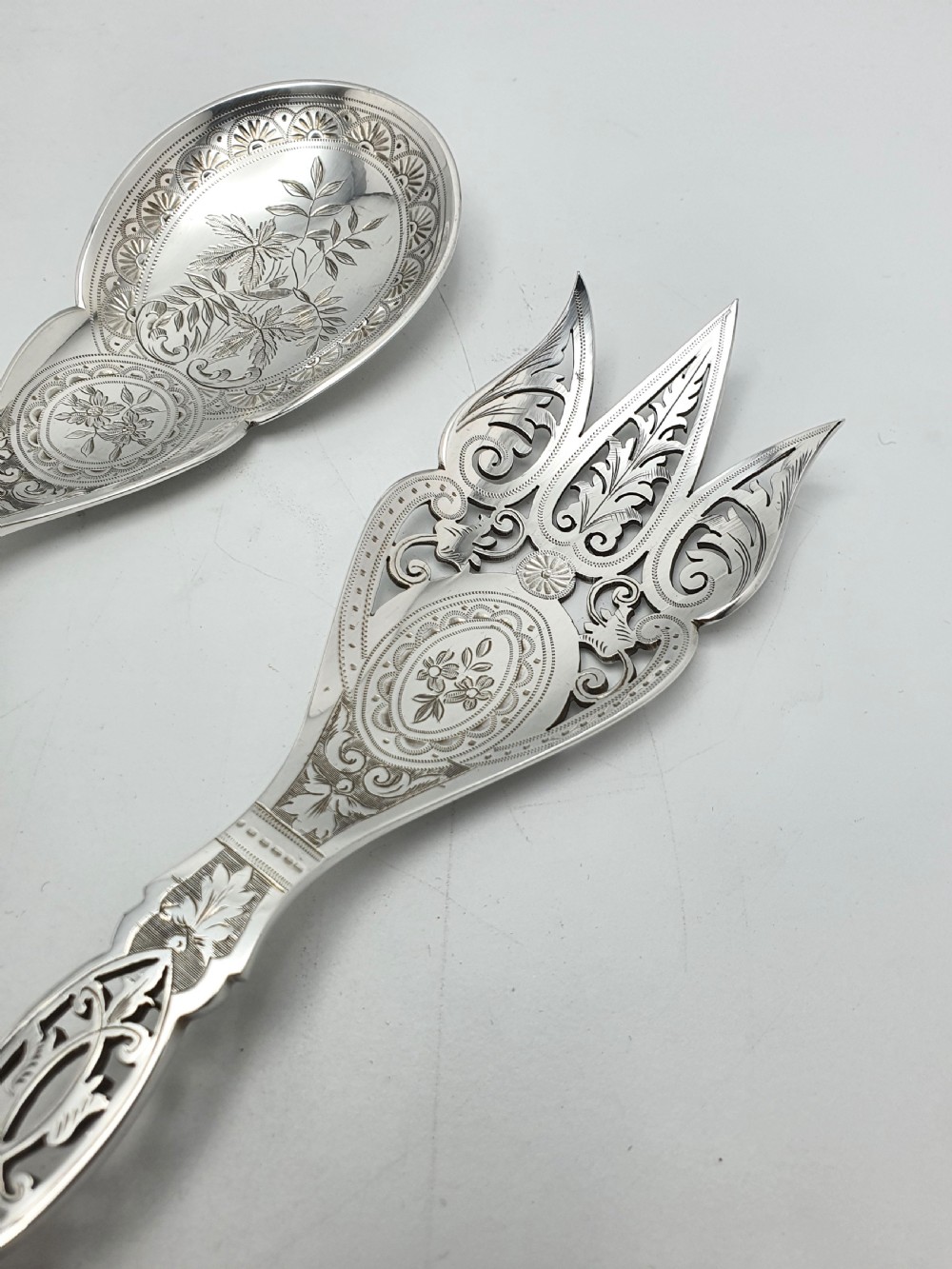 Fabulous Pair of Oak Handled Salad Servers – circa 1880 View II