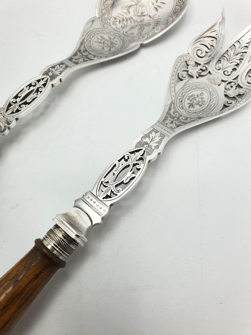 Fabulous Pair of Oak Handled Salad Servers – circa 1880 View III