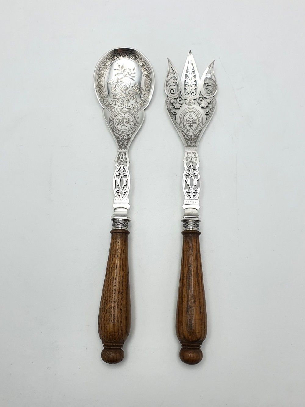 Fabulous Pair of Oak Handled Salad Servers – circa 1880