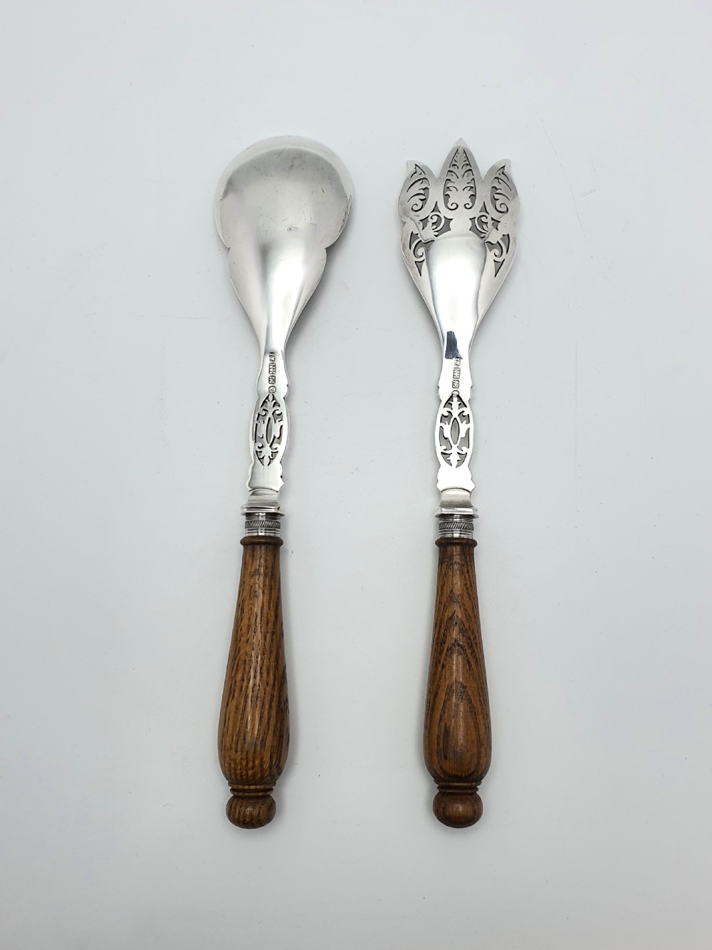 Fabulous Pair of Oak Handled Salad Servers – circa 1880 View V