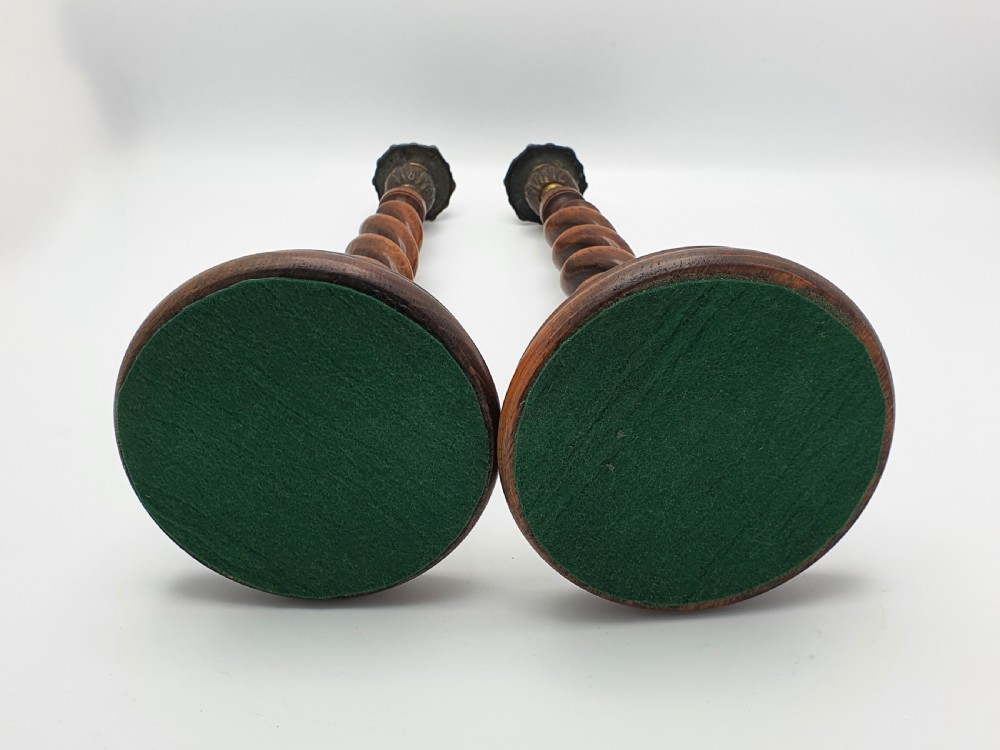 Lovely Pair of Oak Open Barley Twist Candlesticks - circa 1920 View IV