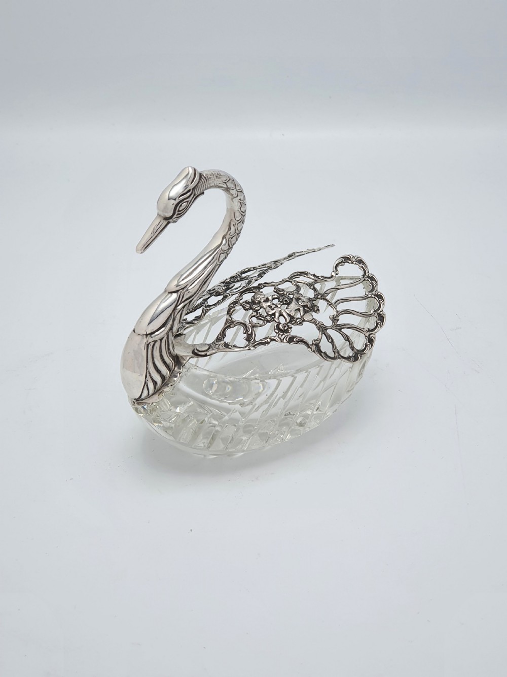 Fabulous Silver and Cut Crystal Swan Box – circa 1960