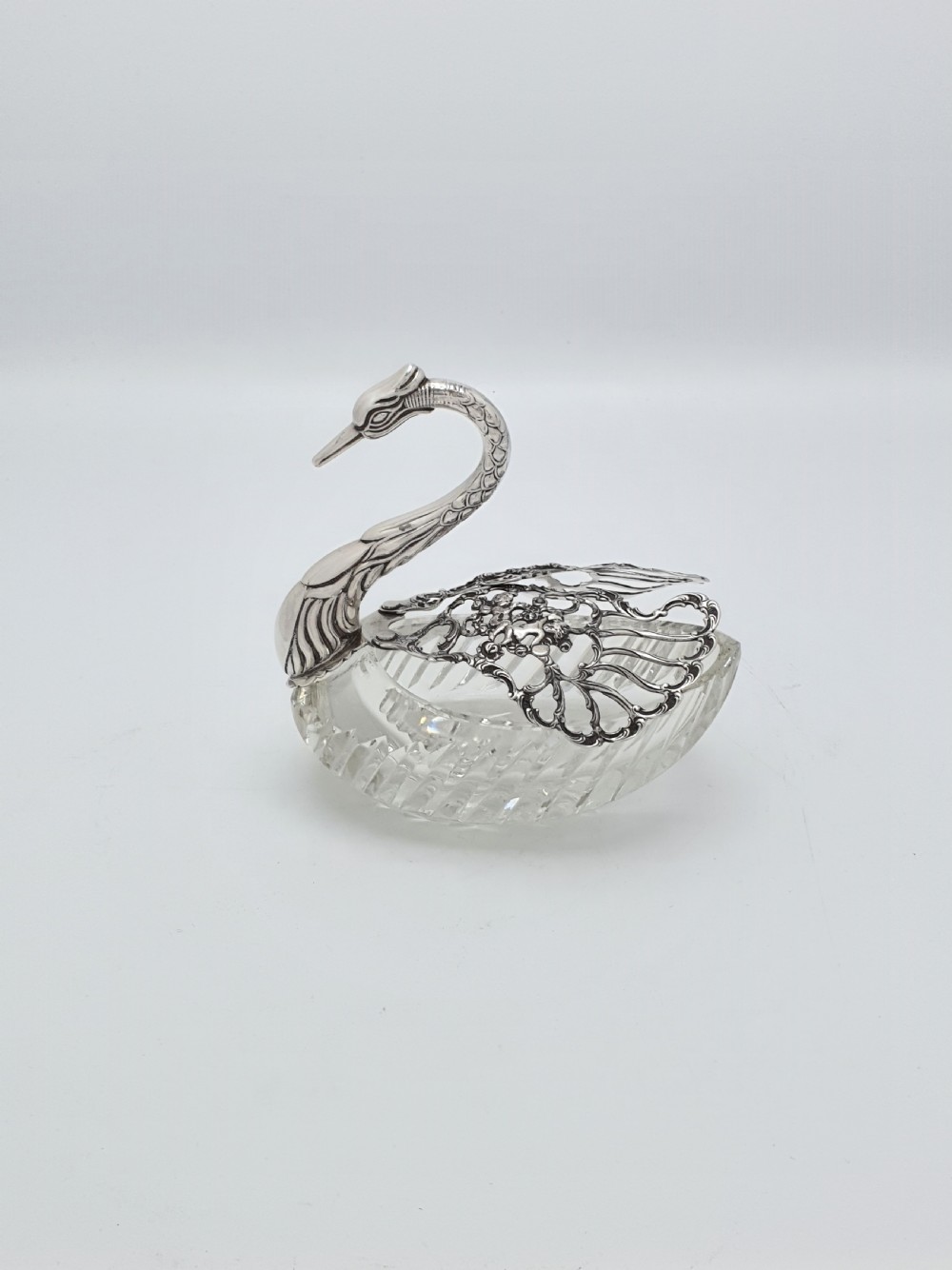 Fabulous Silver and Cut Crystal Swan Box – circa 1960 View II