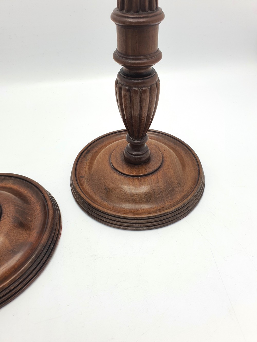 Superb Pair of Georgian Style Mahogany and Brass Candlesticks – circa 1920 View III
