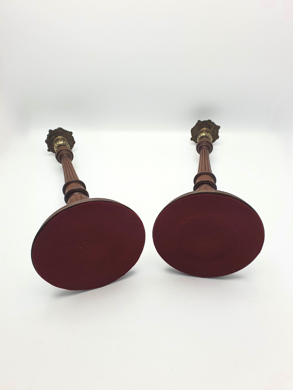 Superb Pair of Georgian Style Mahogany and Brass Candlesticks – circa 1920 View VI