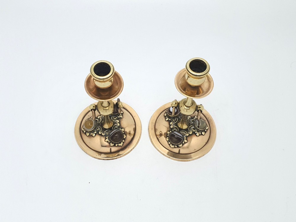 Pair of Bronze and Brass Agate Set Candlesticks - circa 1880 View II