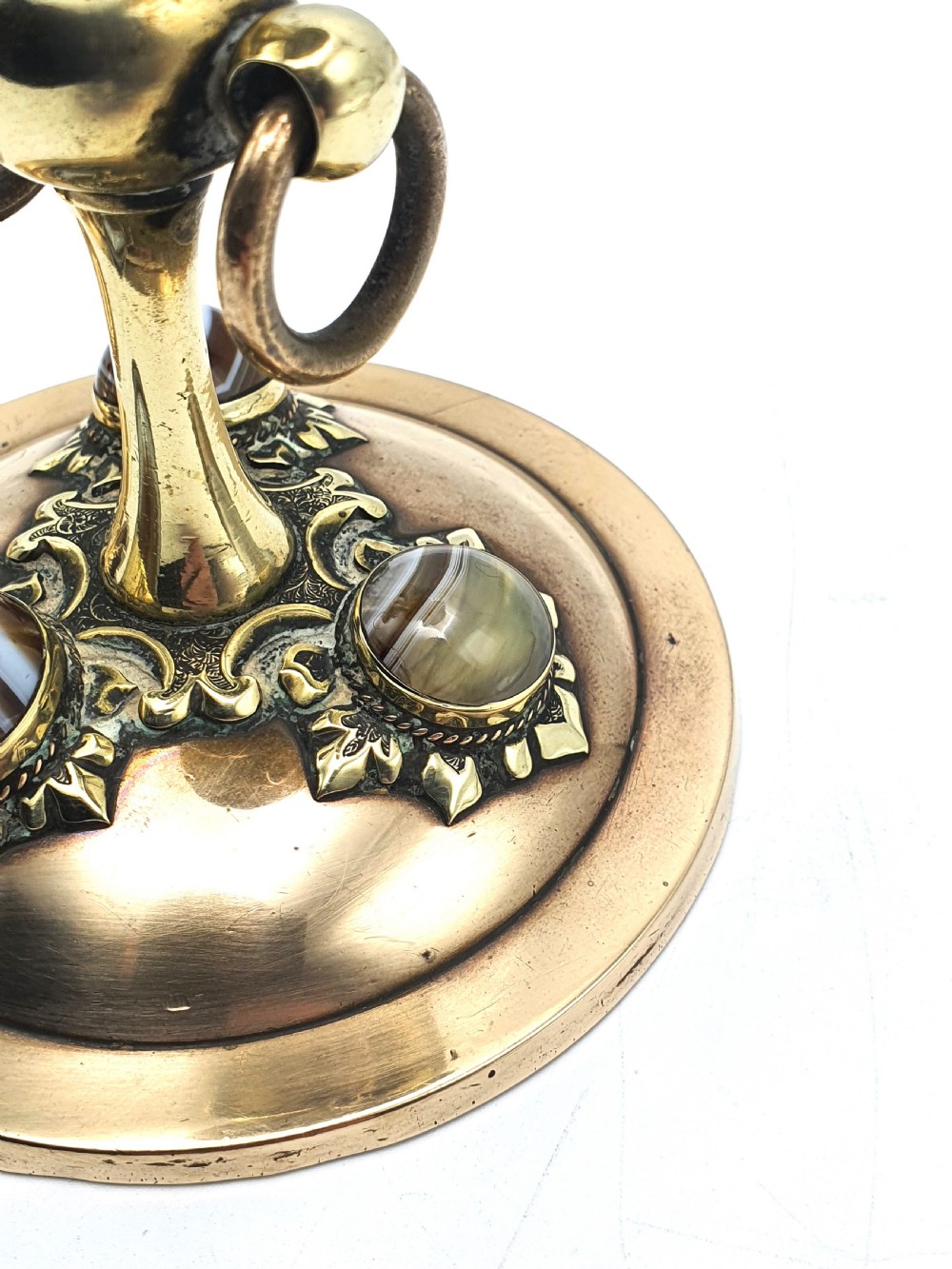 Pair of Bronze and Brass Agate Set Candlesticks - circa 1880 View III