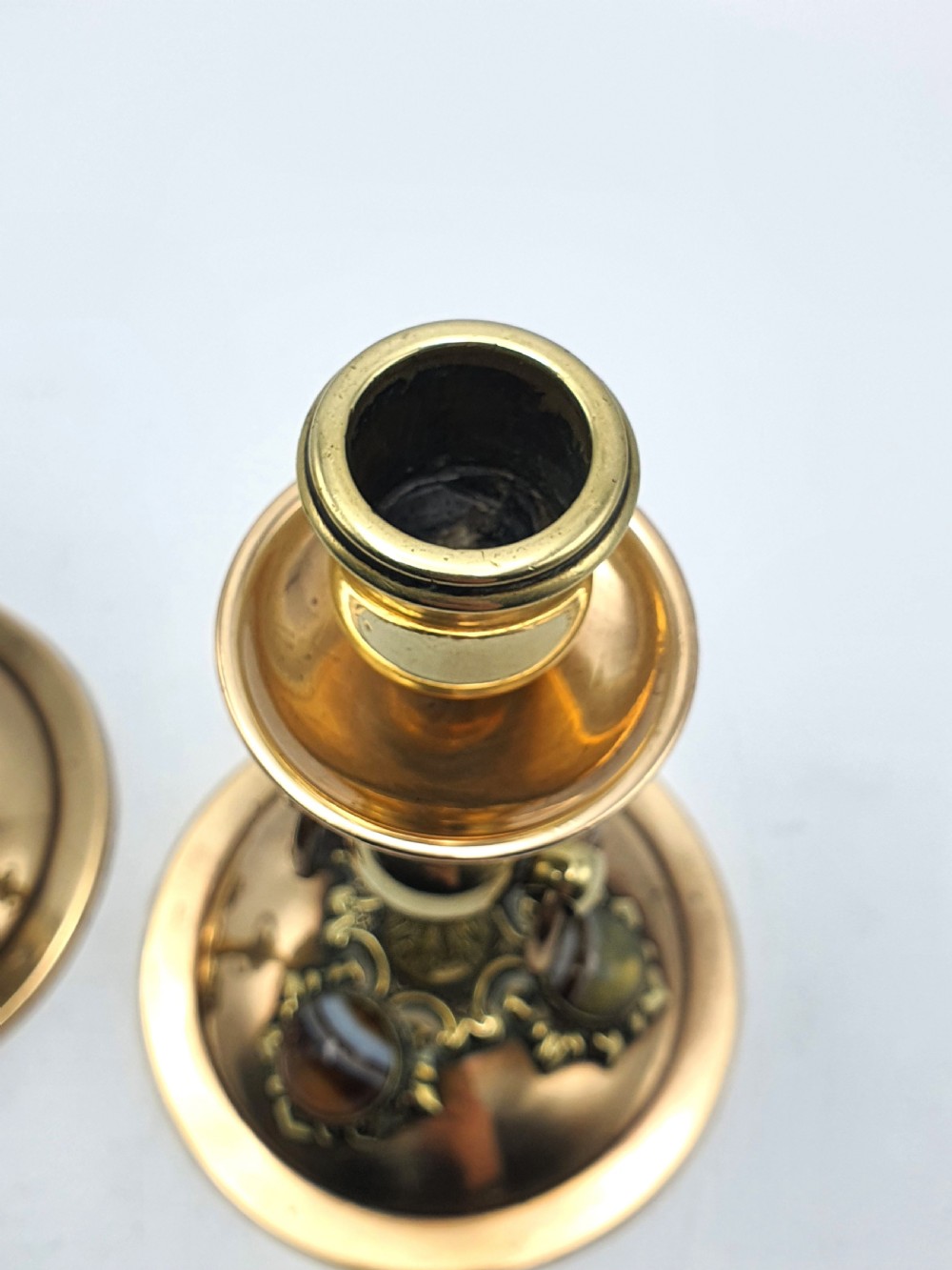 Pair of Bronze and Brass Agate Set Candlesticks - circa 1880 View IV