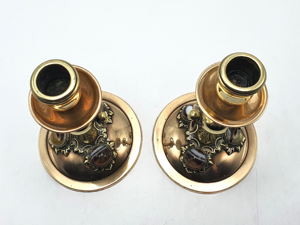 Pair of Bronze and Brass Agate Set Candlesticks - circa 1880 View VI