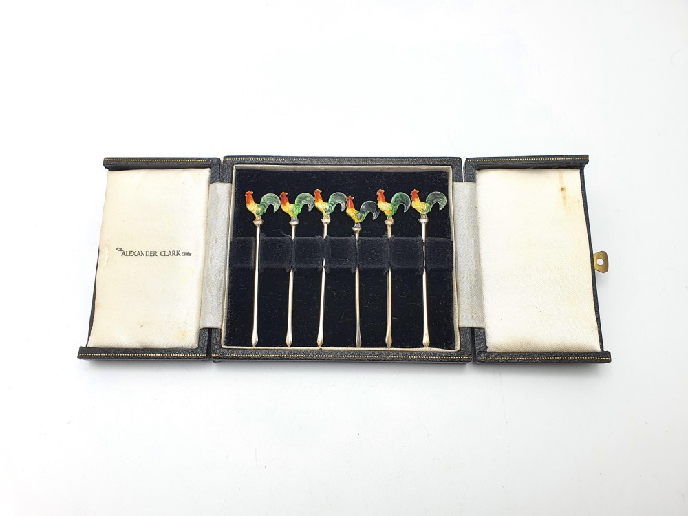 Beautiful Set of Enamelled and Silver Cocktail Sticks – circa 1930