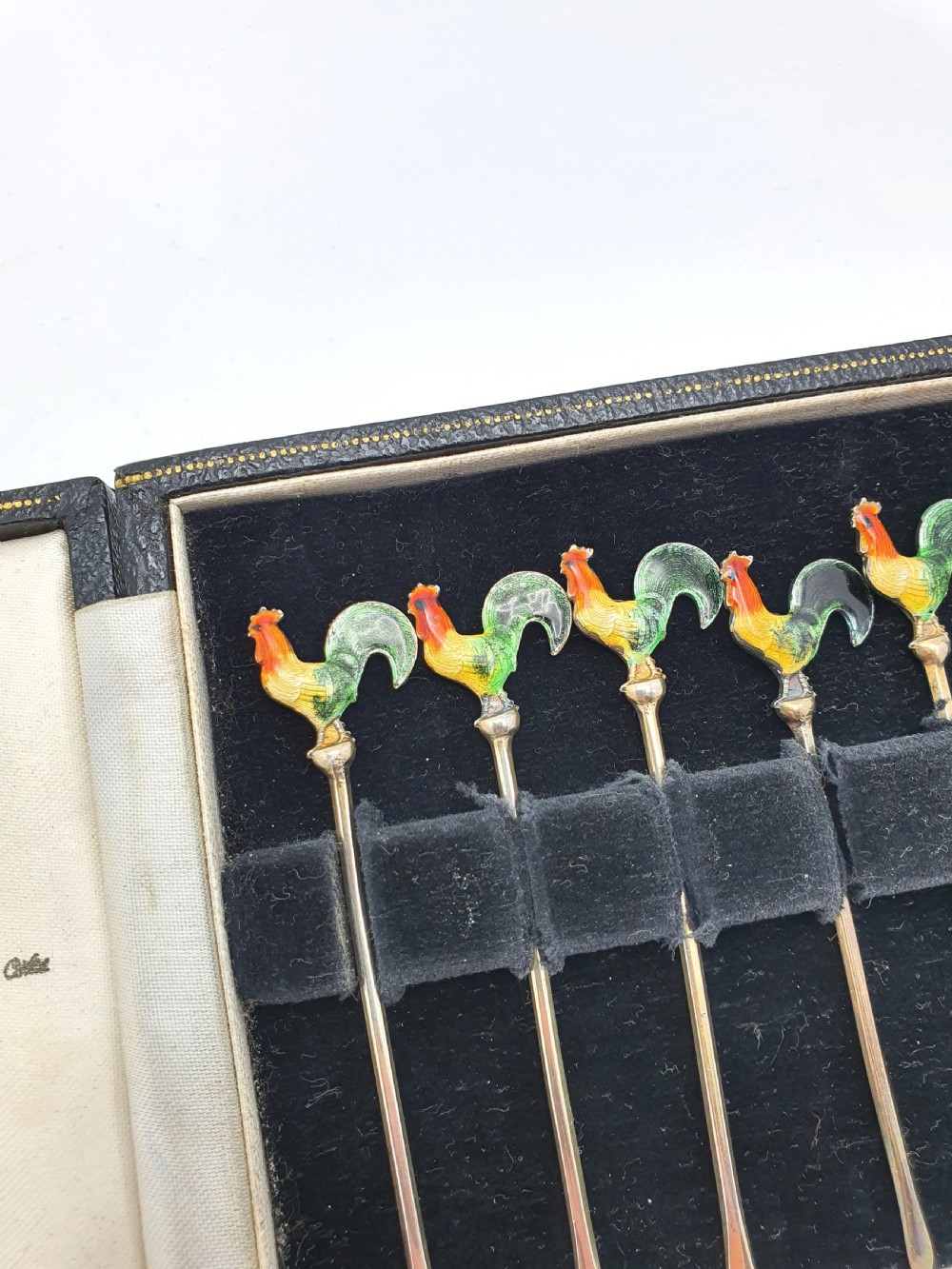 Beautiful Set of Enamelled and Silver Cocktail Sticks – circa 1930 View II