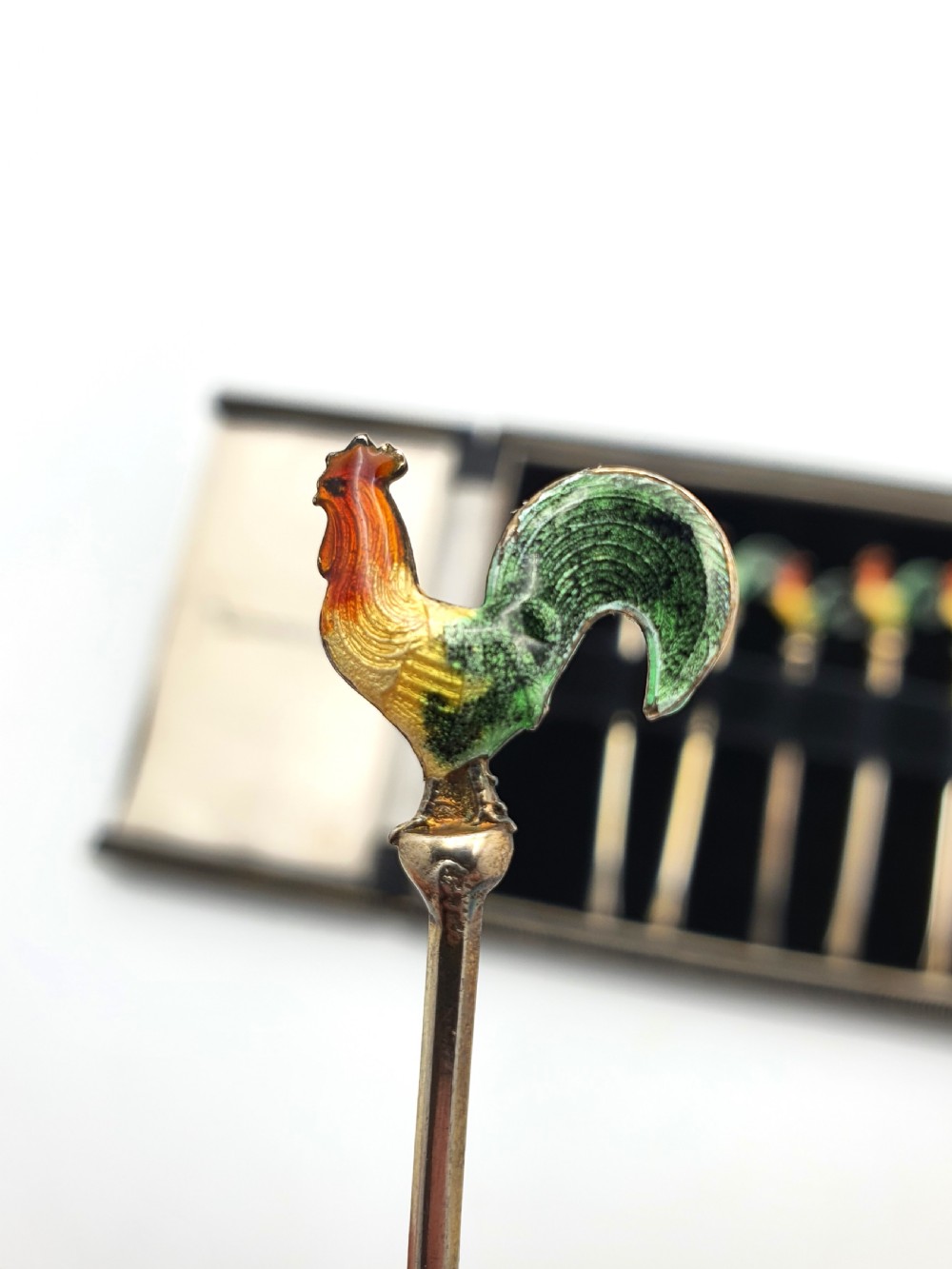 Beautiful Set of Enamelled and Silver Cocktail Sticks – circa 1930 View III