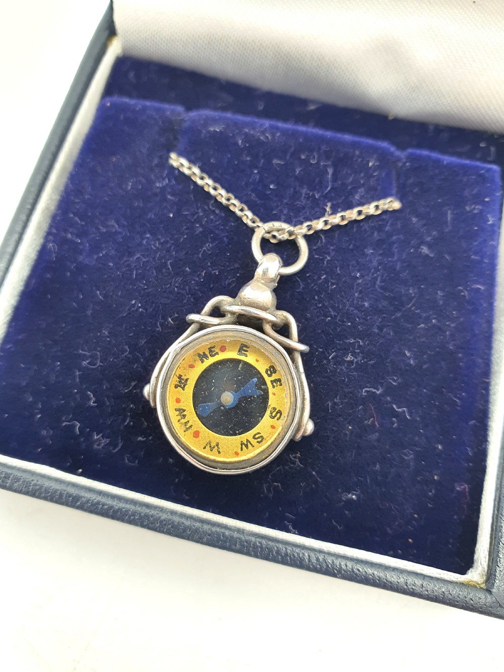 Nice Edwardian Silver Compass Pendant Necklace - 1904