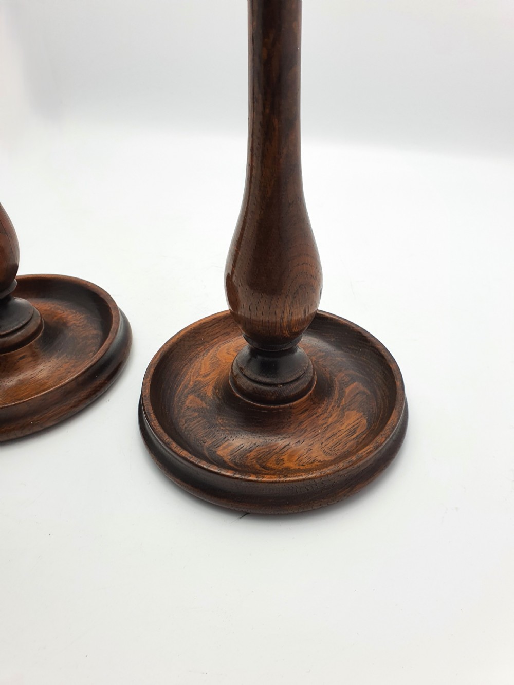 Stylish Pair of Oak and Brass Candlesticks - circa 1920 View IV