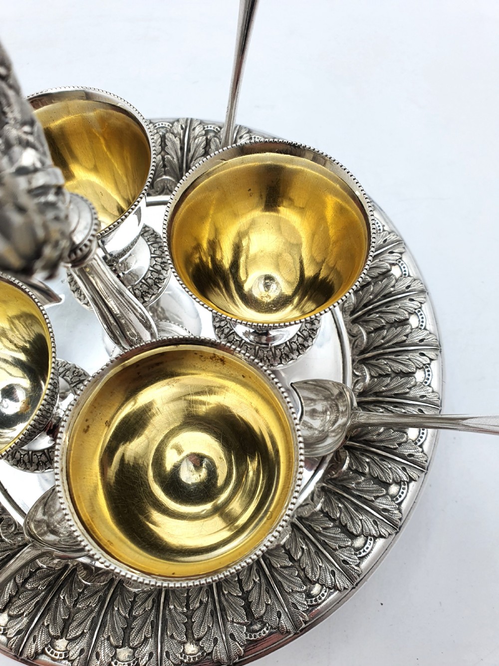 Gorgeous Antique Edwardian Silver-Plated Egg Cruet – circa 1905 View IV