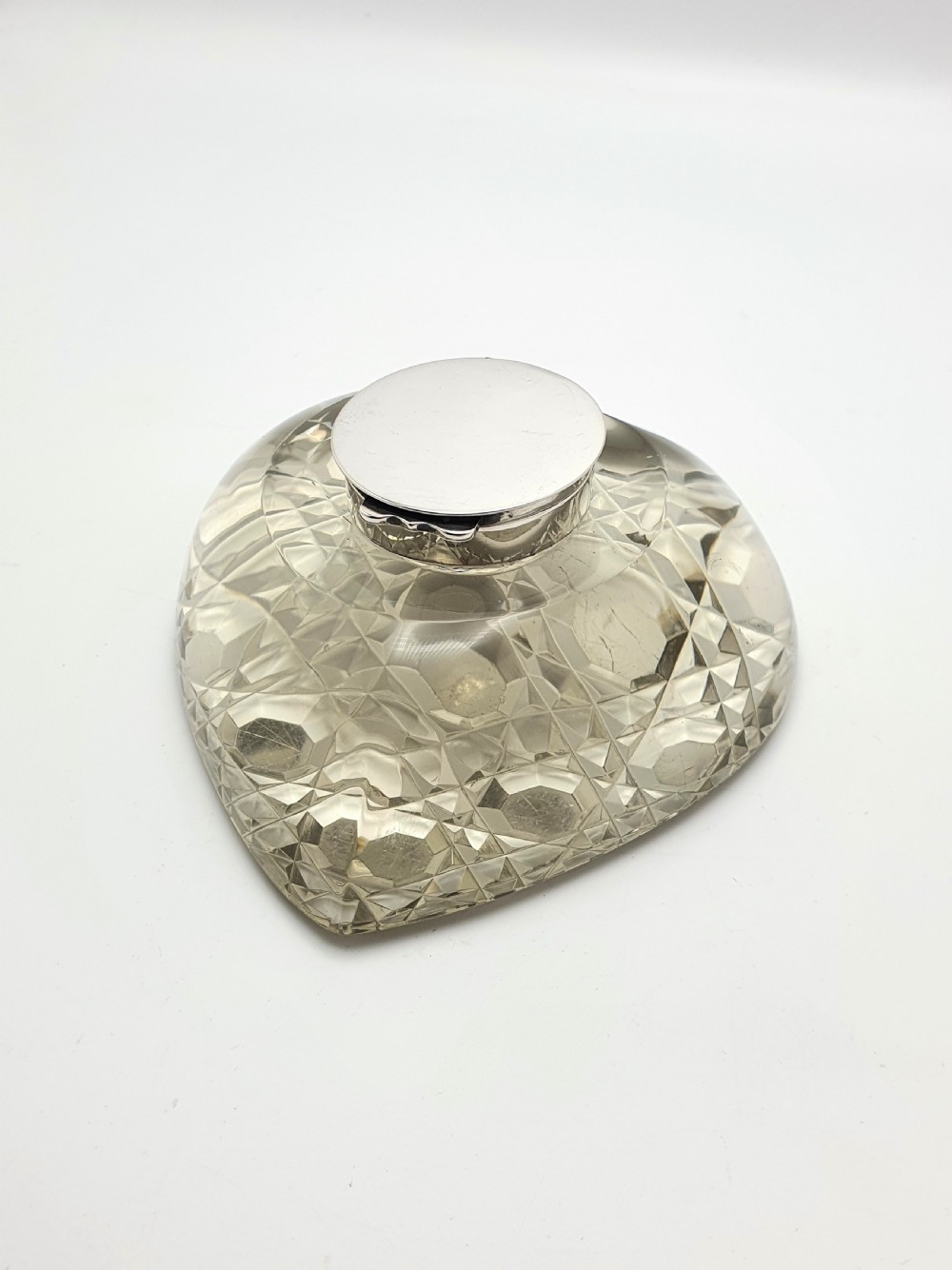 Fabulous Antique Cut Glass and Silver Topped Heart Shaped Ink Well – 1899 View II