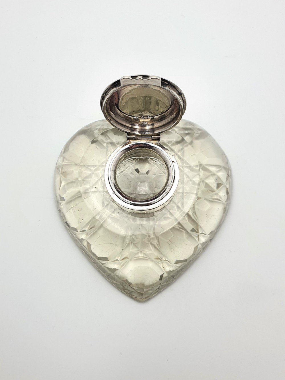 Fabulous Antique Cut Glass and Silver Topped Heart Shaped Ink Well – 1899 View V