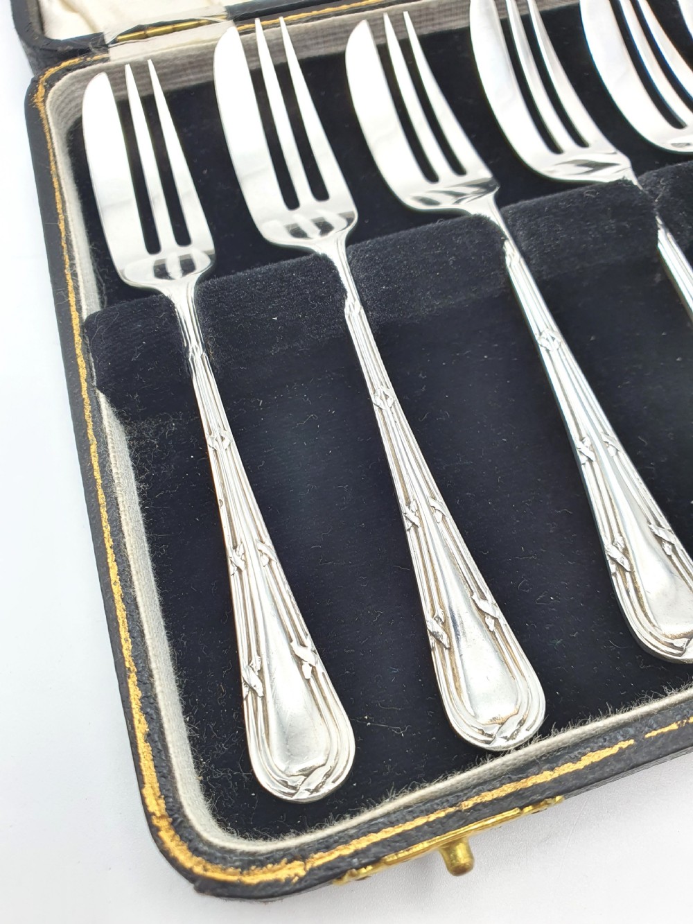 Nice Set of 6 Solid Silver Cake Forks - 1931 View II