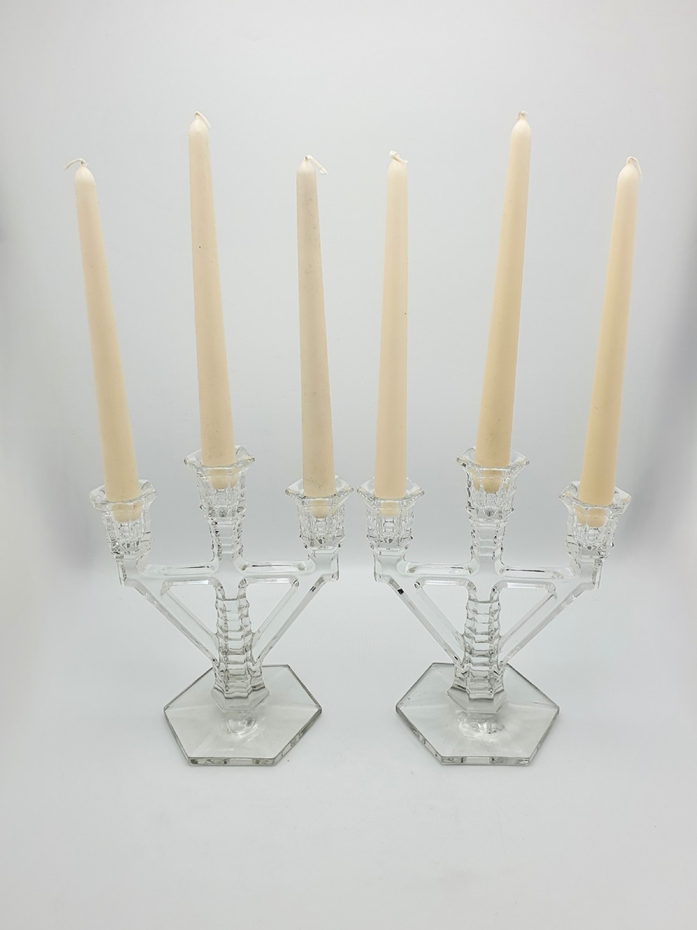 Fabulous Pair of Art Deco Glass Candelabras – circa 1930 View II