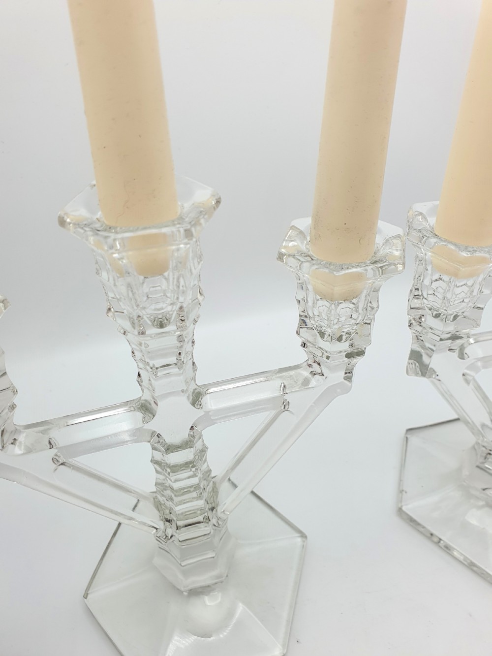 Fabulous Pair of Art Deco Glass Candelabras – circa 1930 View III