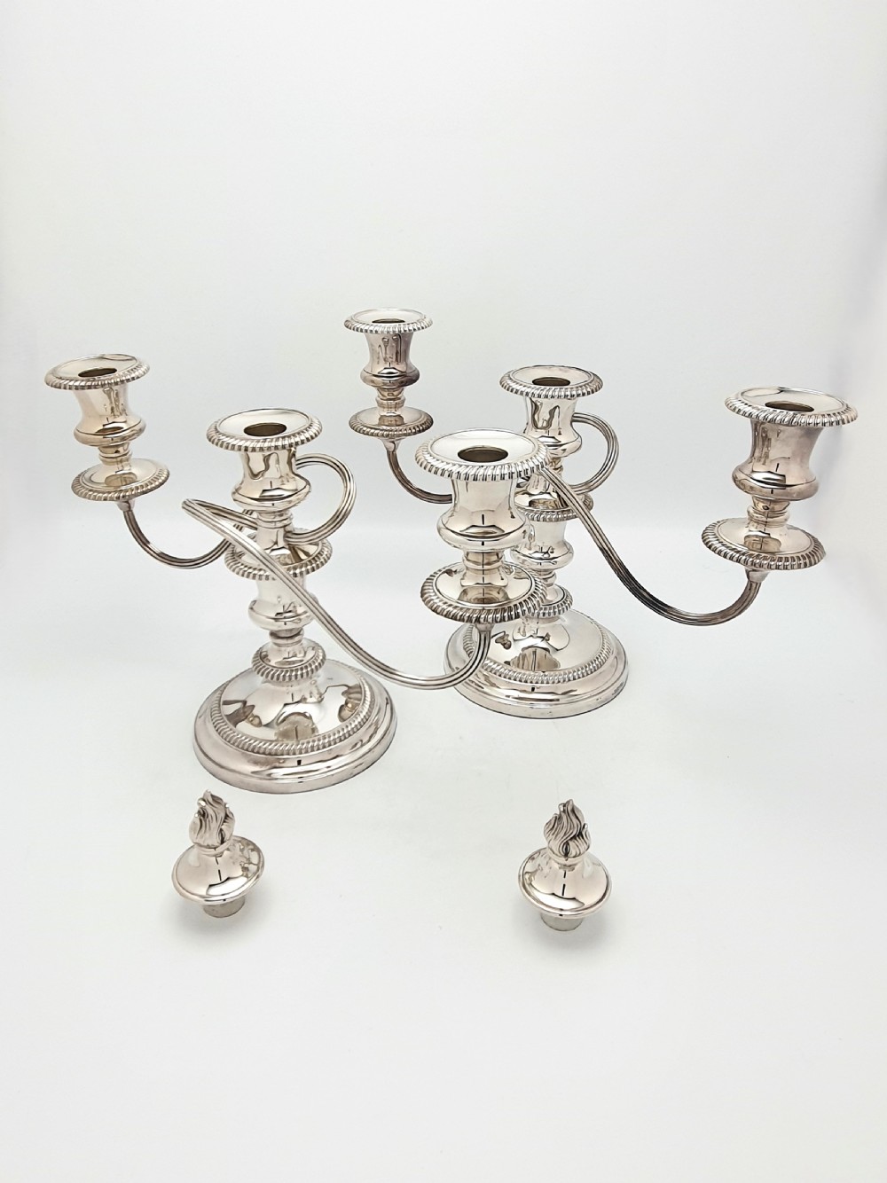 Lovely Pair of Antique Silver-Plated Low Candelabras – circa 1920 View II