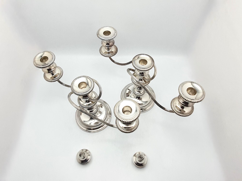 Lovely Pair of Antique Silver-Plated Low Candelabras – circa 1920 View III