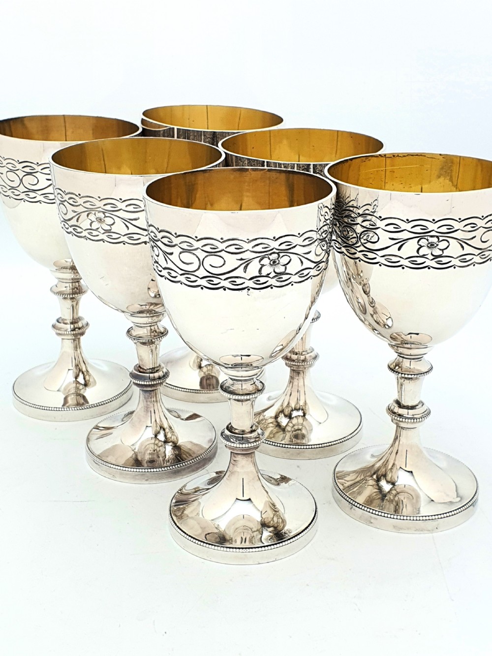 Nice Set of 6 Silver Plated Wine Goblets – circa 1930 View II