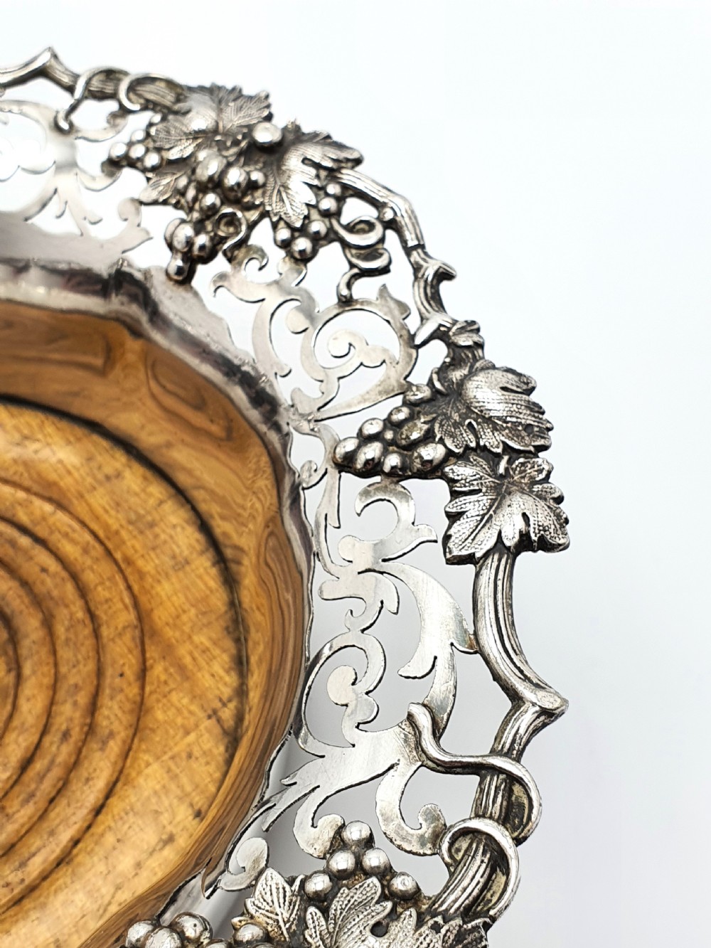 Nice Pair of Antique Victorian Pierced Silver-Plated Wine Bottle Coasters with Grape & Vine Motifs – circa 1890 View III