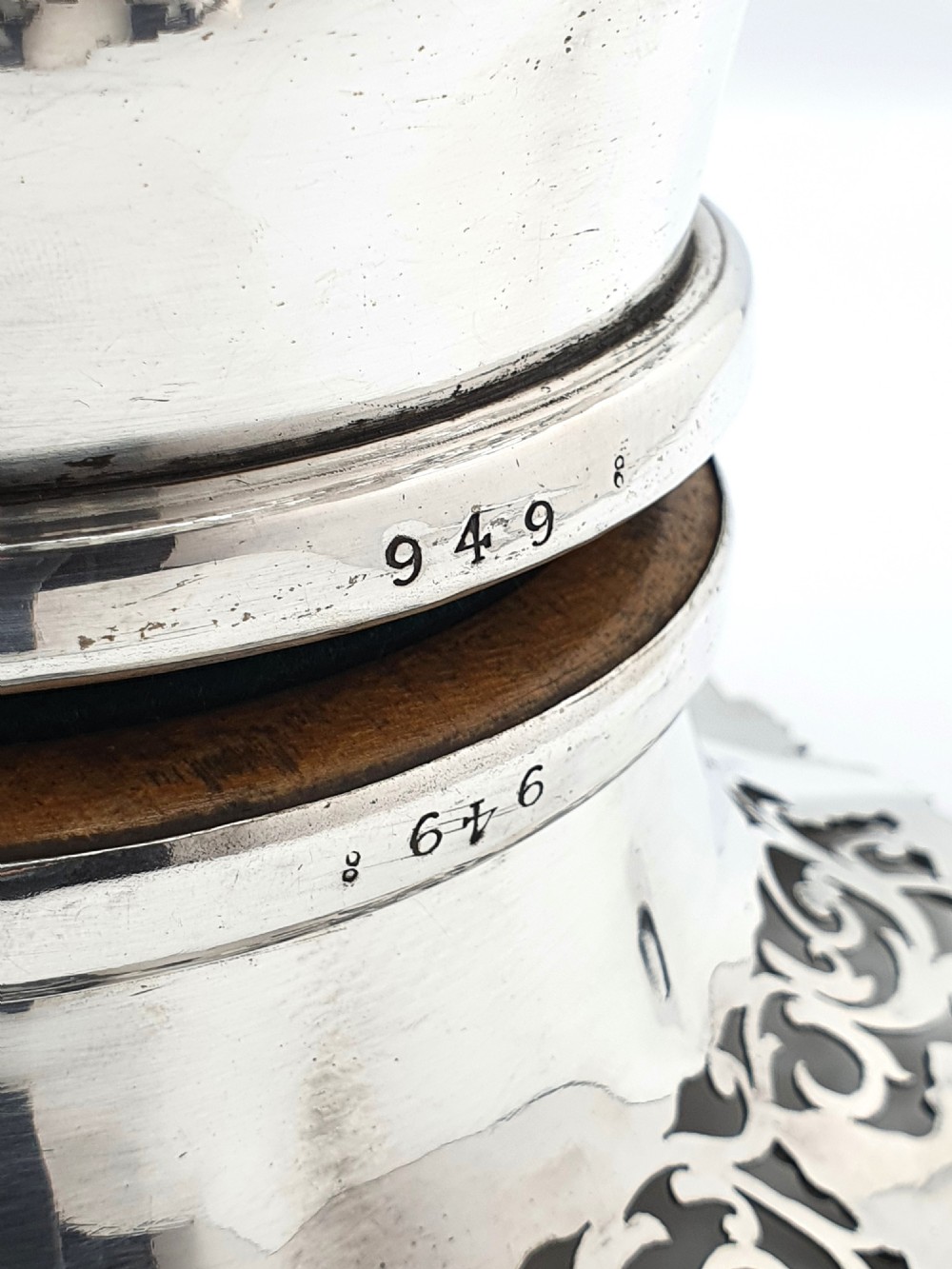 Nice Pair of Antique Victorian Pierced Silver-Plated Wine Bottle Coasters with Grape & Vine Motifs – circa 1890 View IV